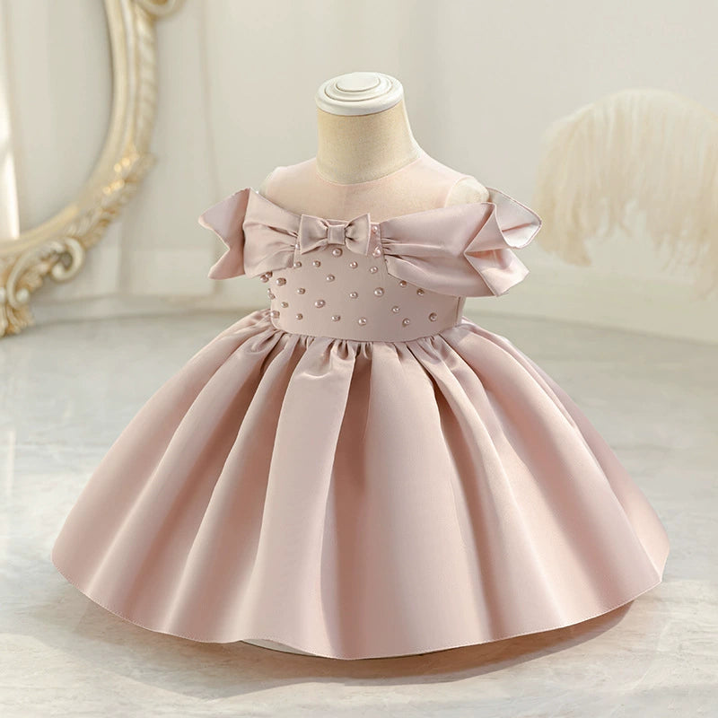 Delicate Pearl Bow Party Dress