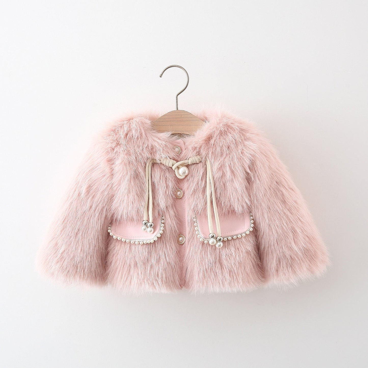 Girls’ Fur Coat with Pearl Detail