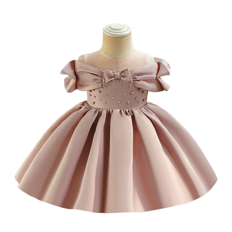 Delicate Pearl Bow Party Dress