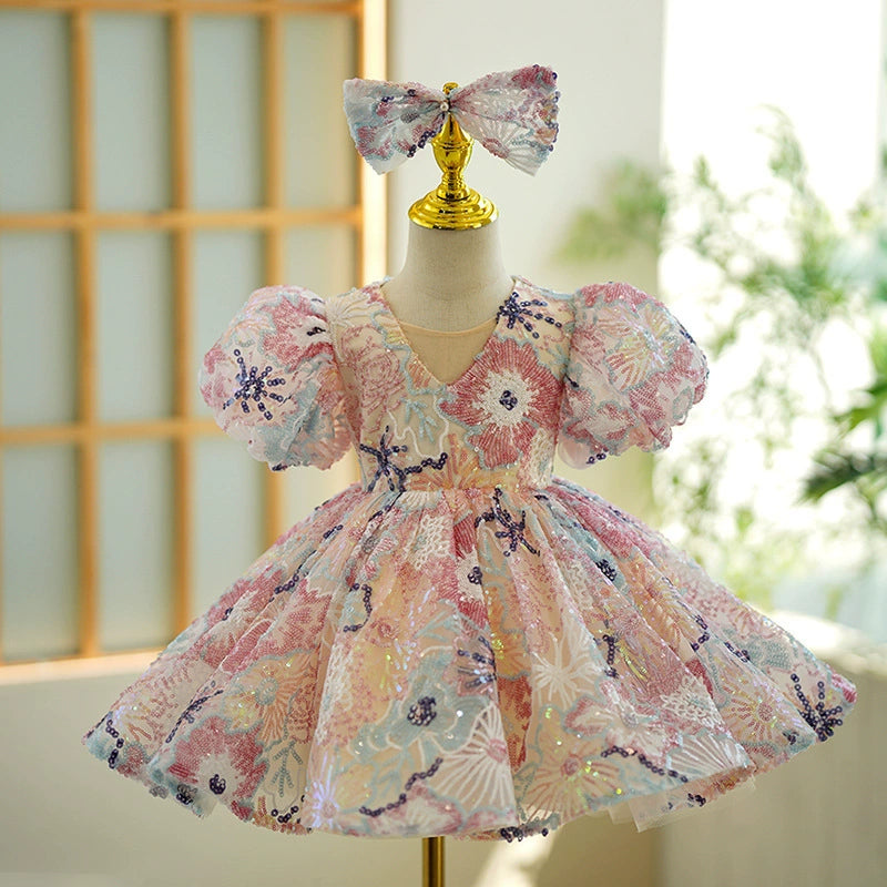 Girls’ Floral Party Dress with Bow