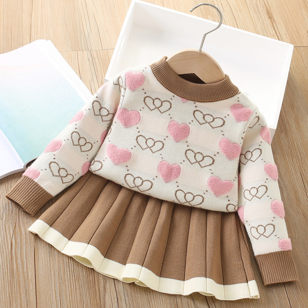 Girls' Heart Knit Set