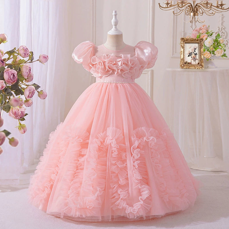 Long Children's Dress with Tulle Ruffles