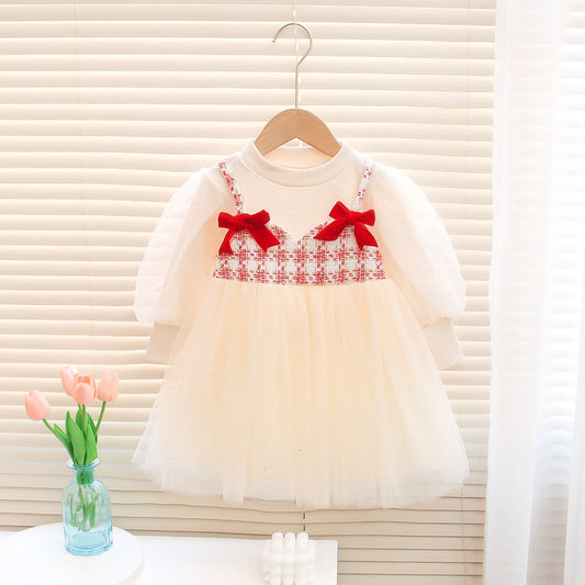 Children's Tweed Dress with Bows and Tulle