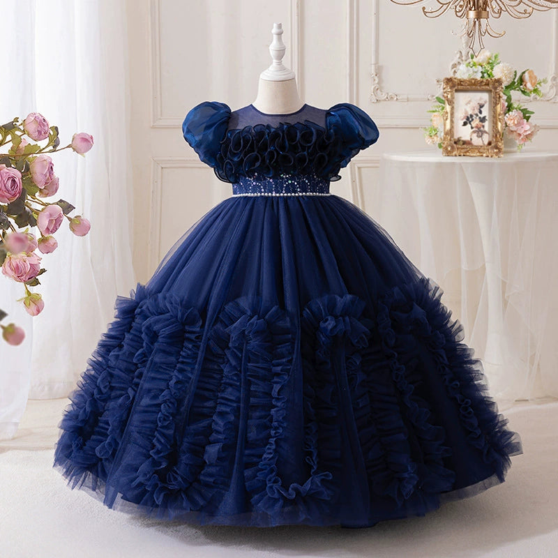 Long Children's Dress with Tulle Ruffles