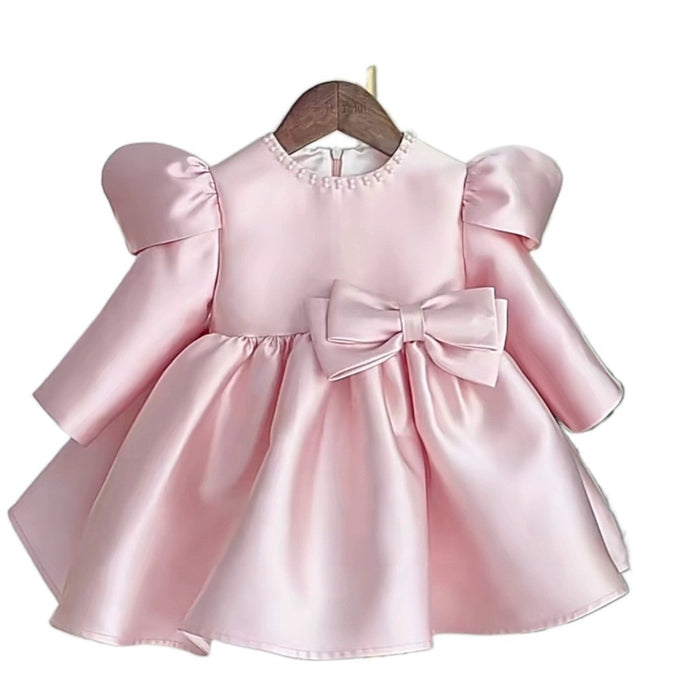Vestido de fiesta infantil con lazo y perlas