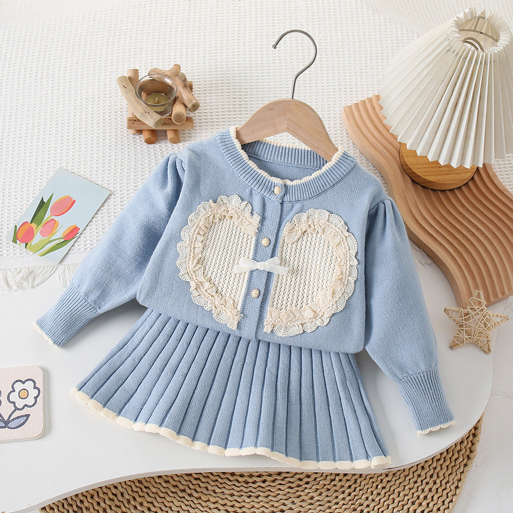 Girls' Knit Set Heart with Bow