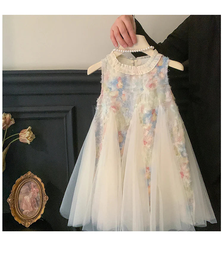 Floral Ruffled Tulle Children's Dress
