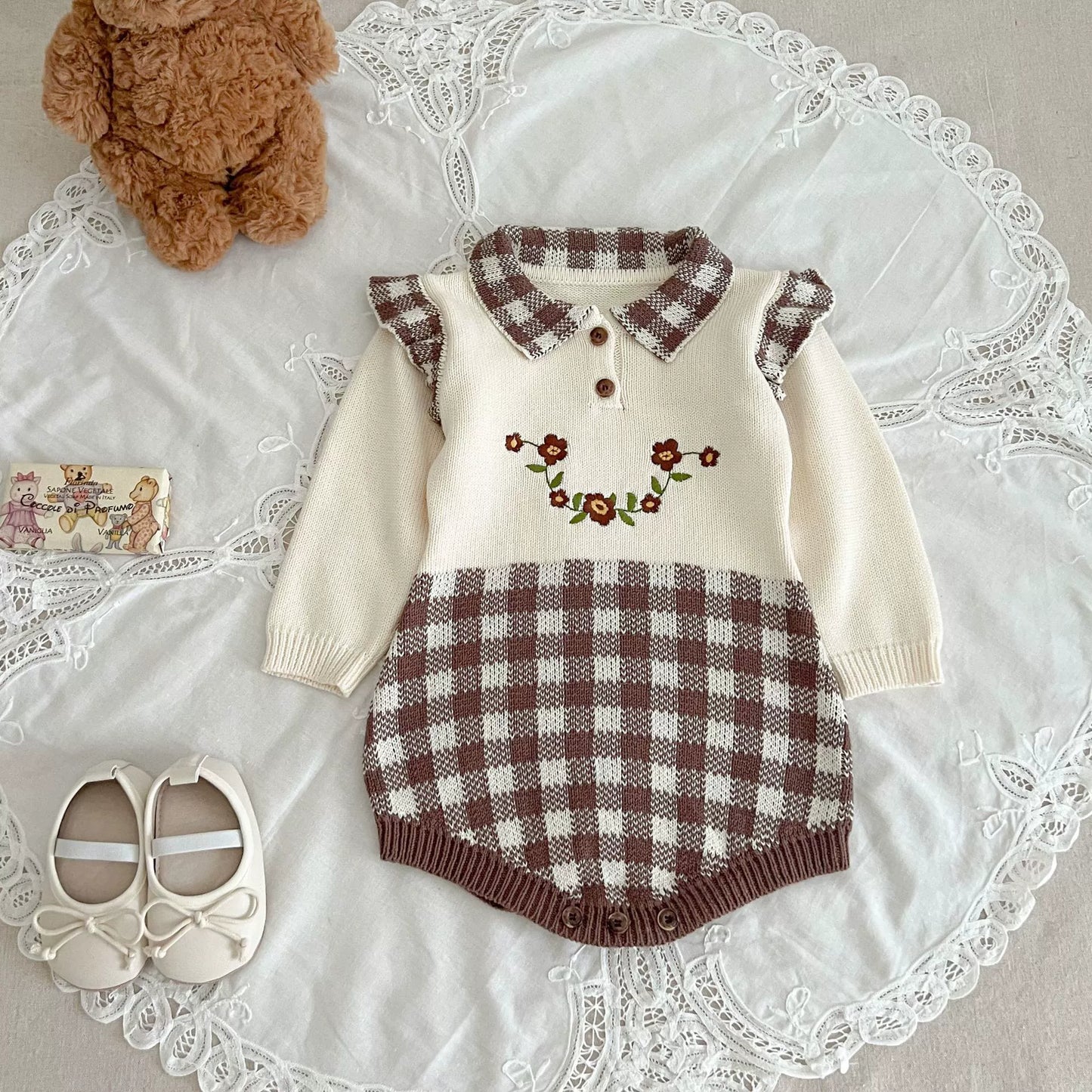 Girls' Plaid Flower Bodysuit