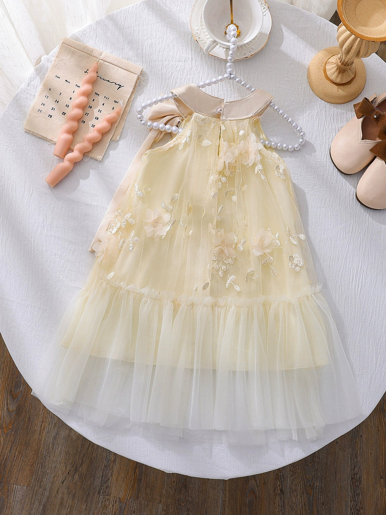 Children's Floral Tulle Dress with Bow
