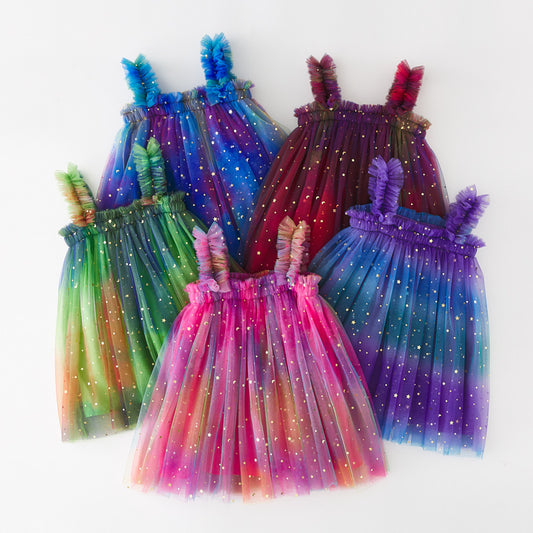 Vestido de tul infantil con estrellas de colores