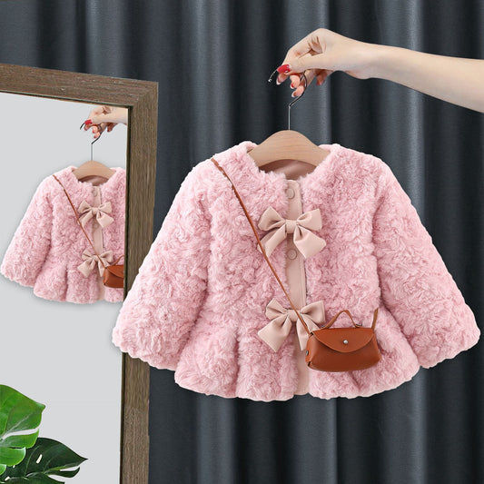 Children's Plush Coat with Bows