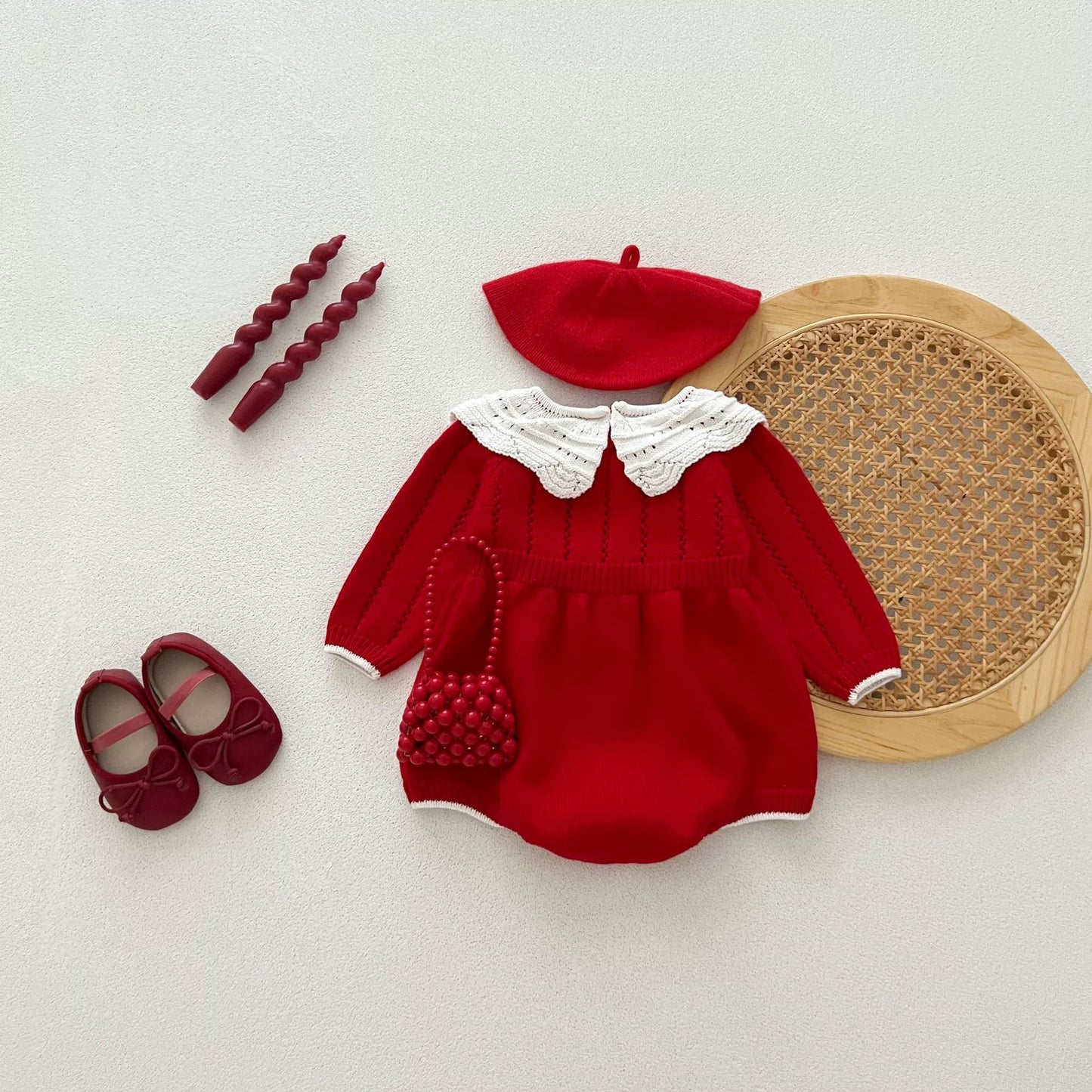Red Knitted Baby Bodysuit