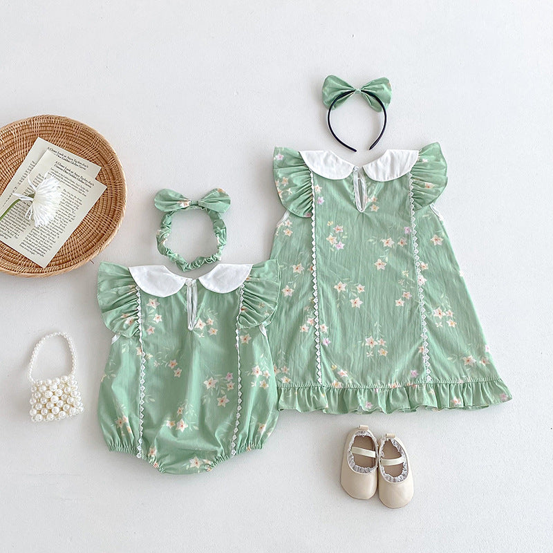 Children's Green Dress with Little Flowers