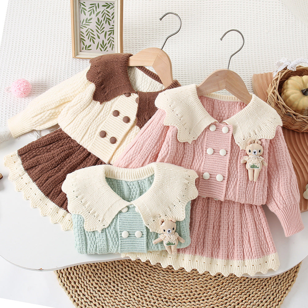 Conjunto de punto para niña, osito de peluche