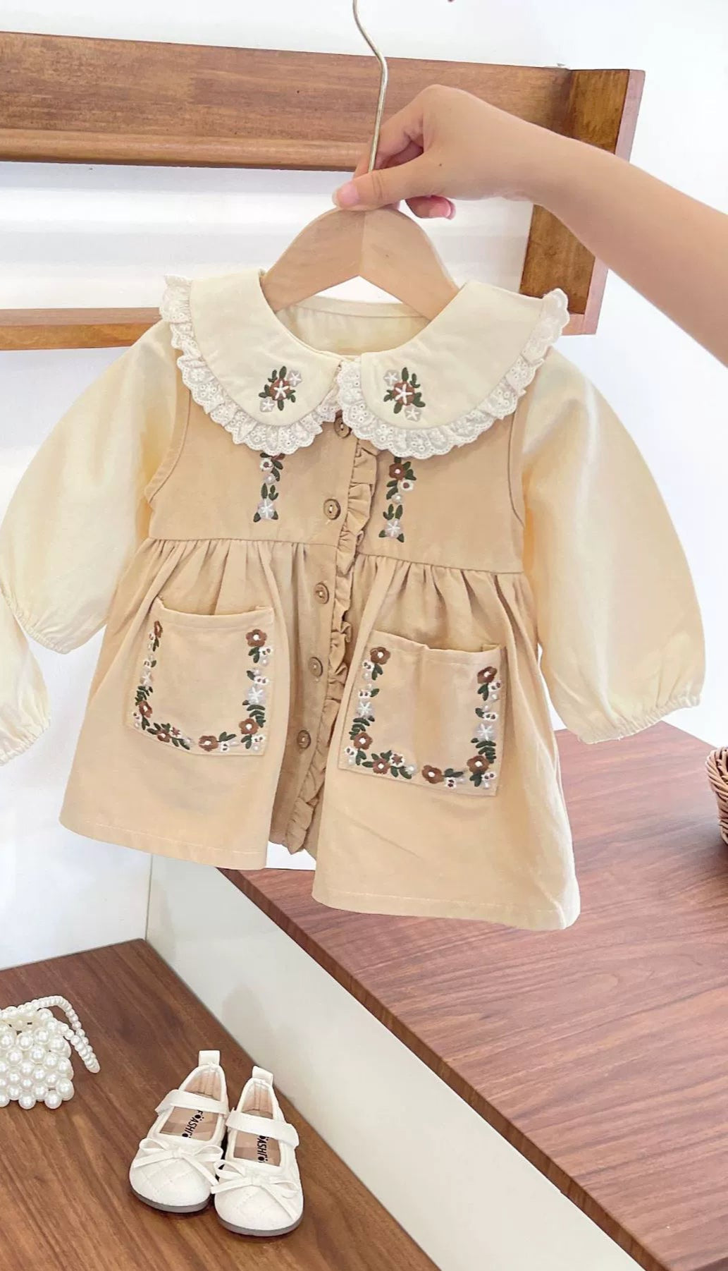 Dress + Embroidered Children's Shirt with Little Flowers