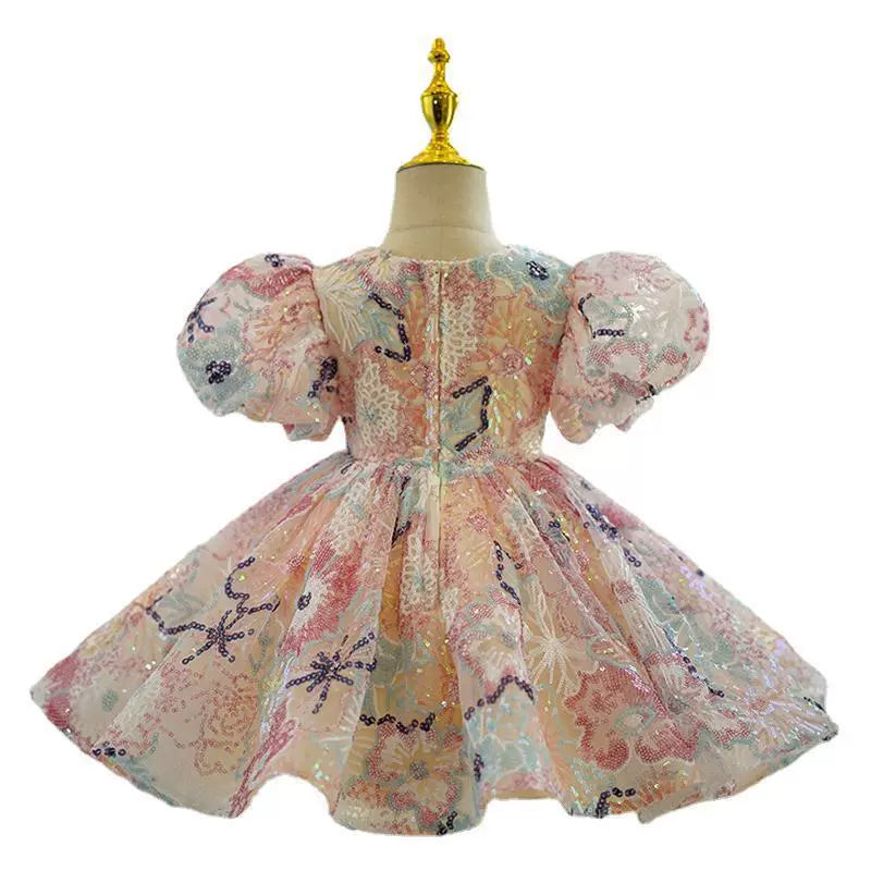 Girls’ Floral Party Dress with Bow