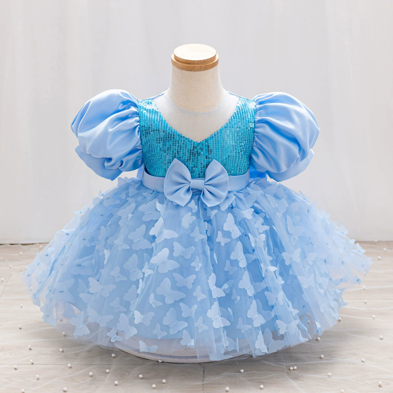Children's Party Dress with Butterflies and Bows