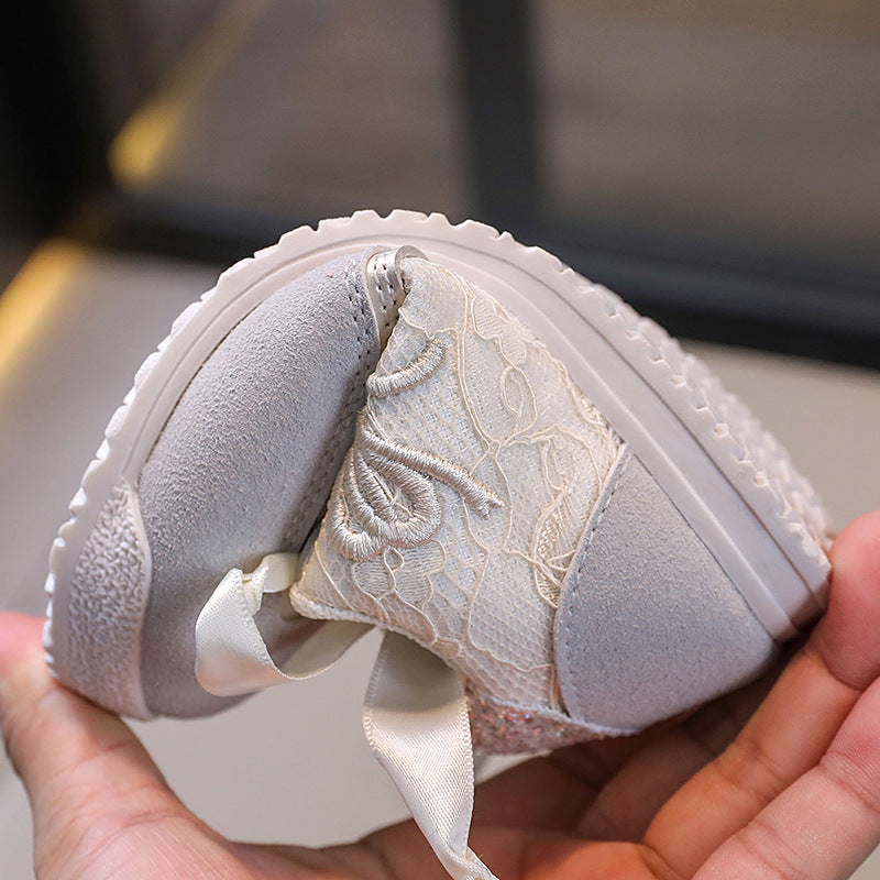 Zapatillas de tenis para niñas con encaje de lentejuelas