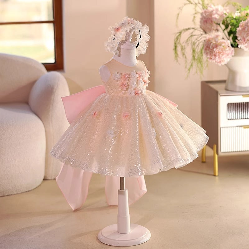 Children's Party Dress with Sparkling Floral Design