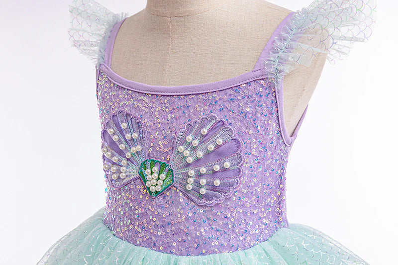 Vestido infantil de princesa sirena brillante