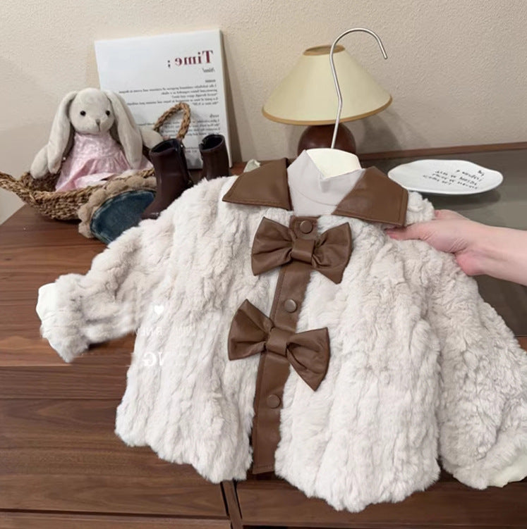 Girls' Plush Bow Coat