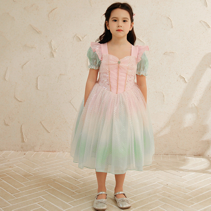 Vestido de fiesta infantil de sirena rosa