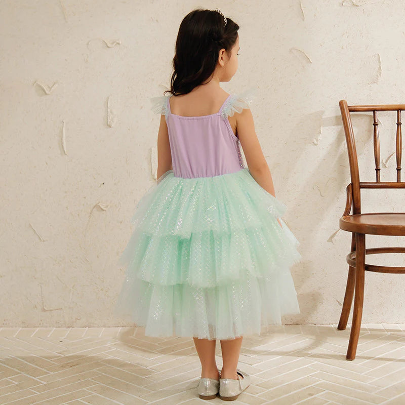 Vestido infantil de princesa sirena brillante