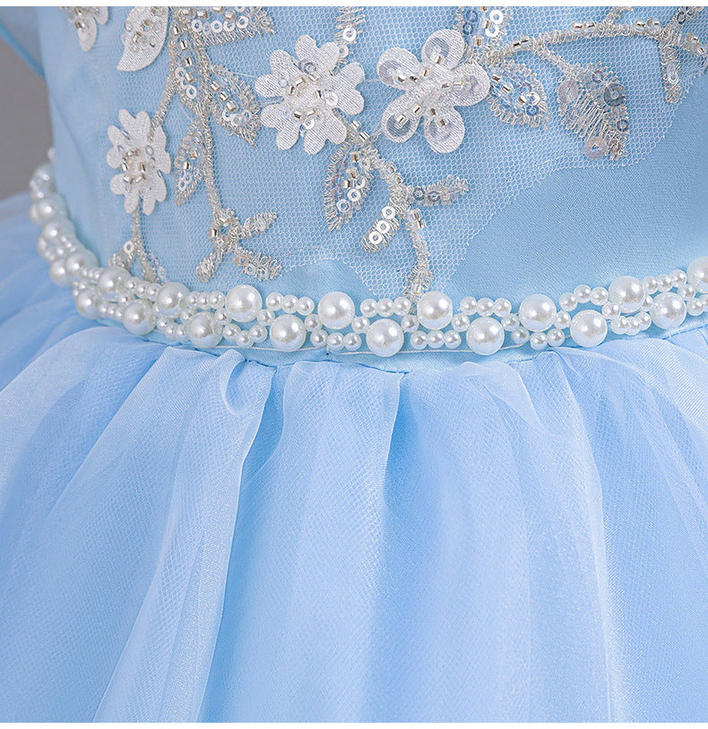 Vestido de fiesta infantil con flores y mangas voladoras
