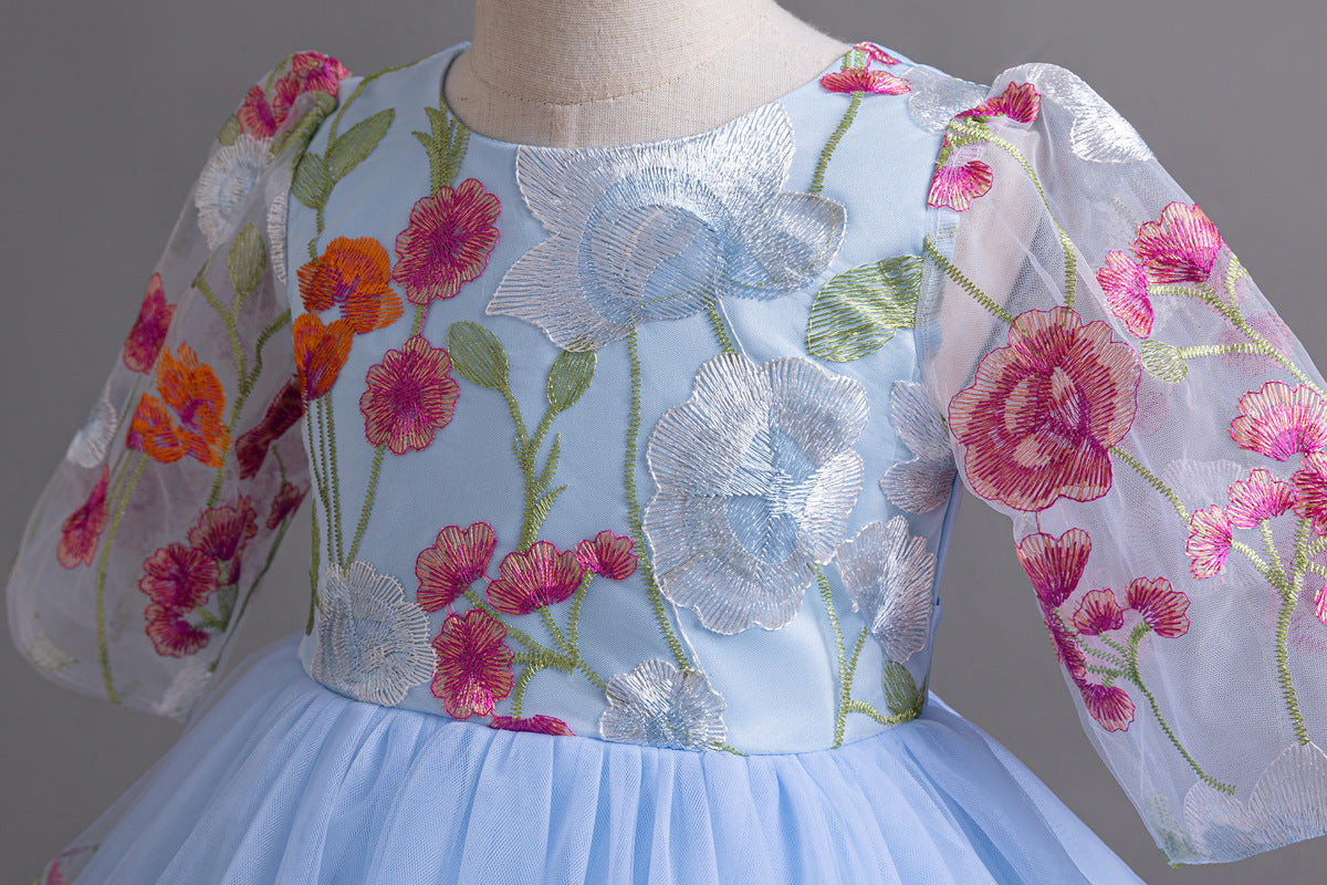 Floral Embroidered Tulle Children's Party Dress