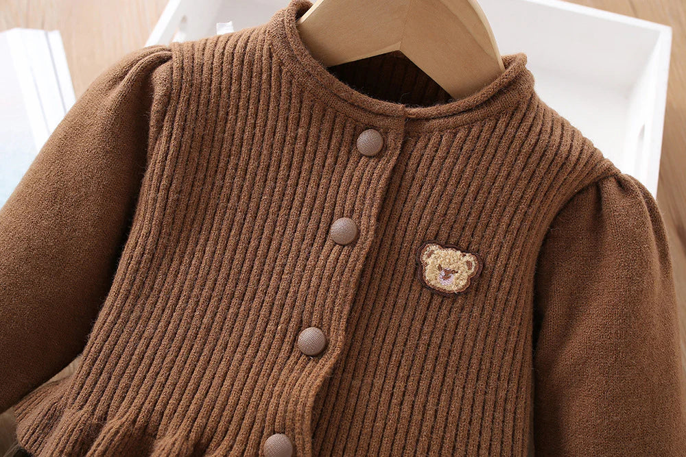 Vestido y cárdigan de osito de punto para niños