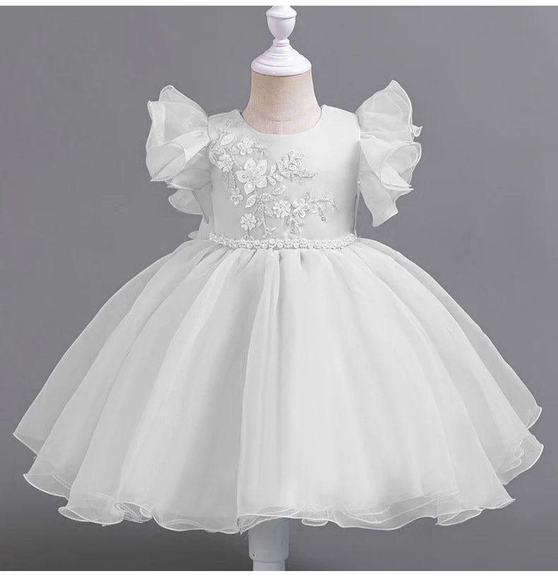 Vestido de fiesta infantil con flores y mangas voladoras