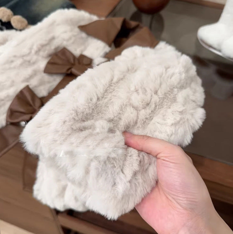Girls' Plush Bow Coat