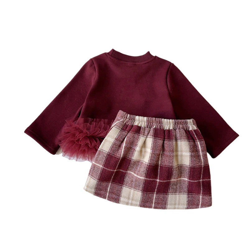 Girls' Checkered Outfit with Bows