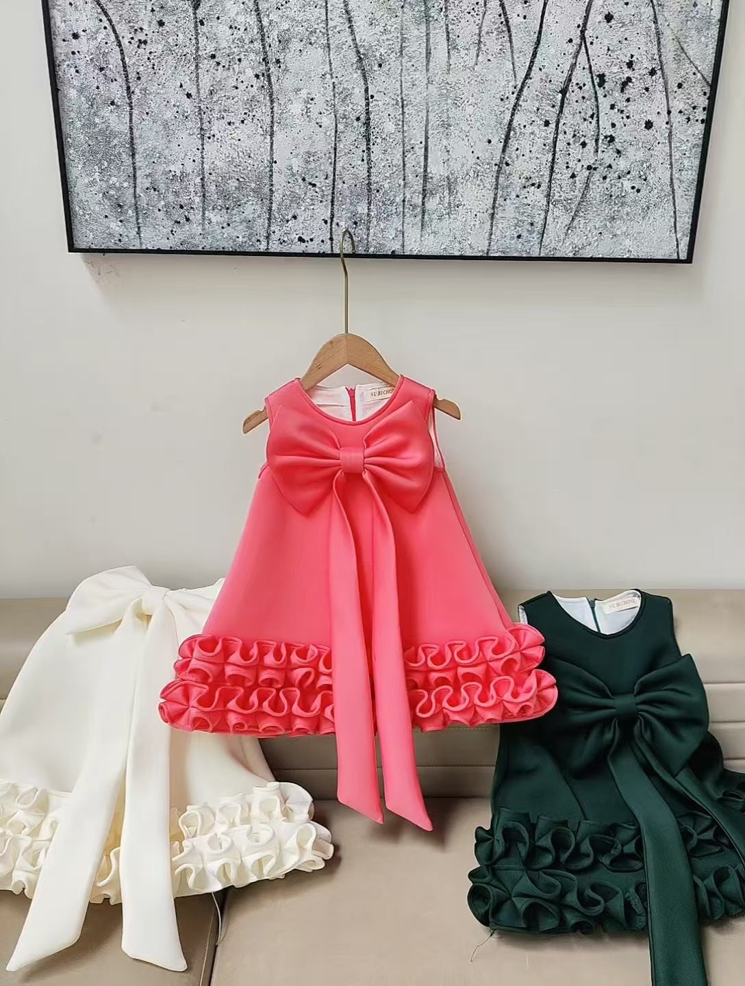 Children's Dress with Ruffles and Bow Hem