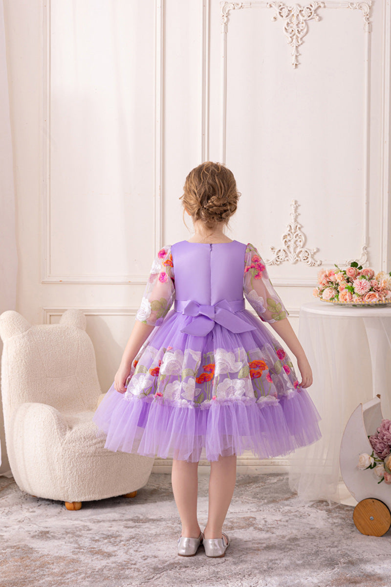 Floral Embroidered Tulle Children's Party Dress