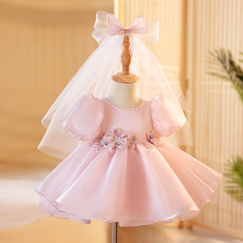 Children's Pink Party Dress with Flowers