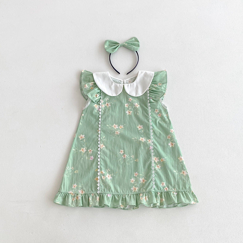 Children's Green Dress with Little Flowers