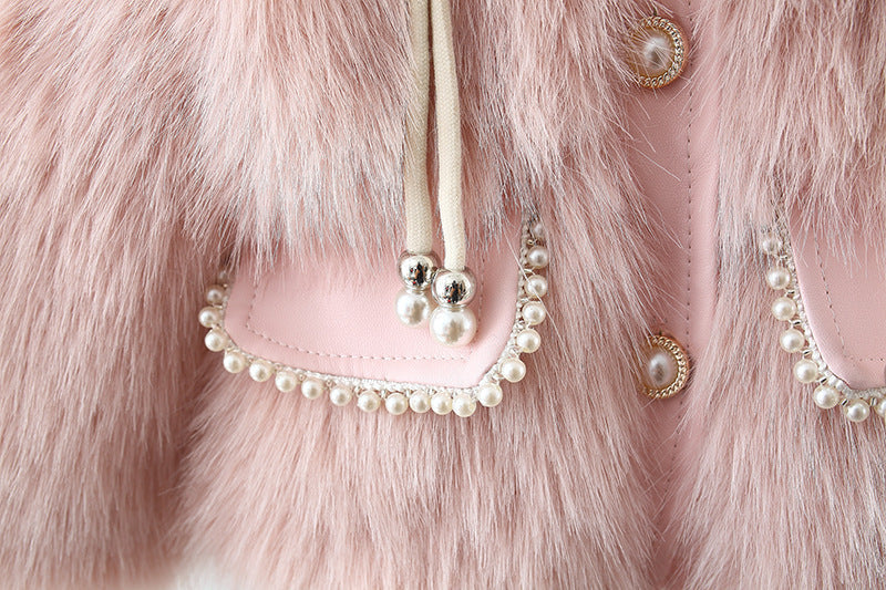 Girls’ Fur Coat with Pearl Detail