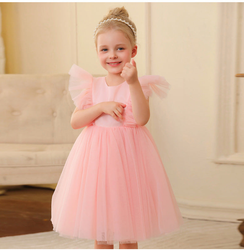 Vestido infantil de tul con mangas voladoras