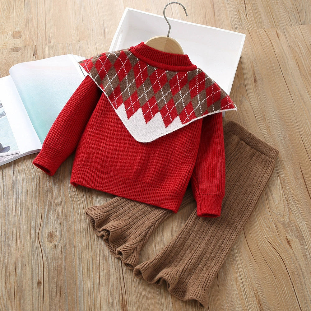 Infant Knit Outfit Set with Checkered Collar