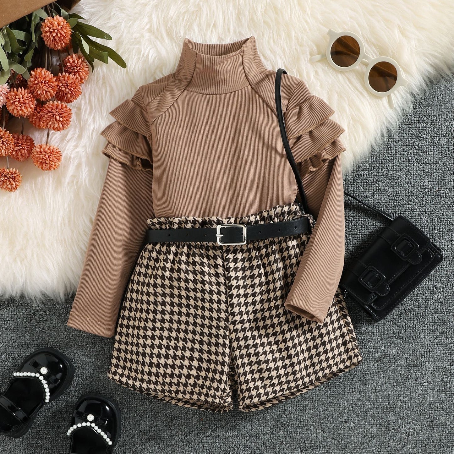 Girls' Plaid Set with Belt