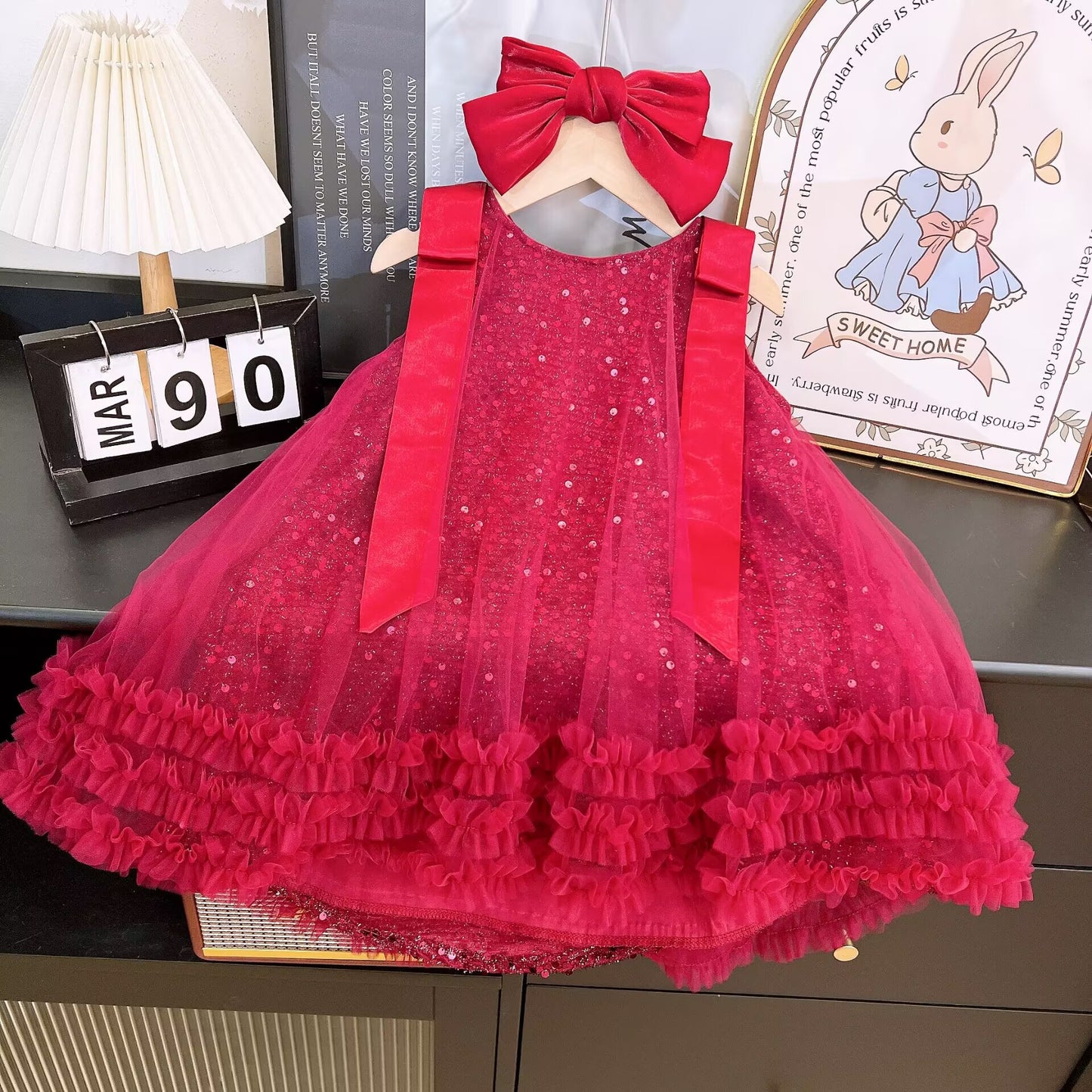 Shiny Tulle Children's Dress with Bow