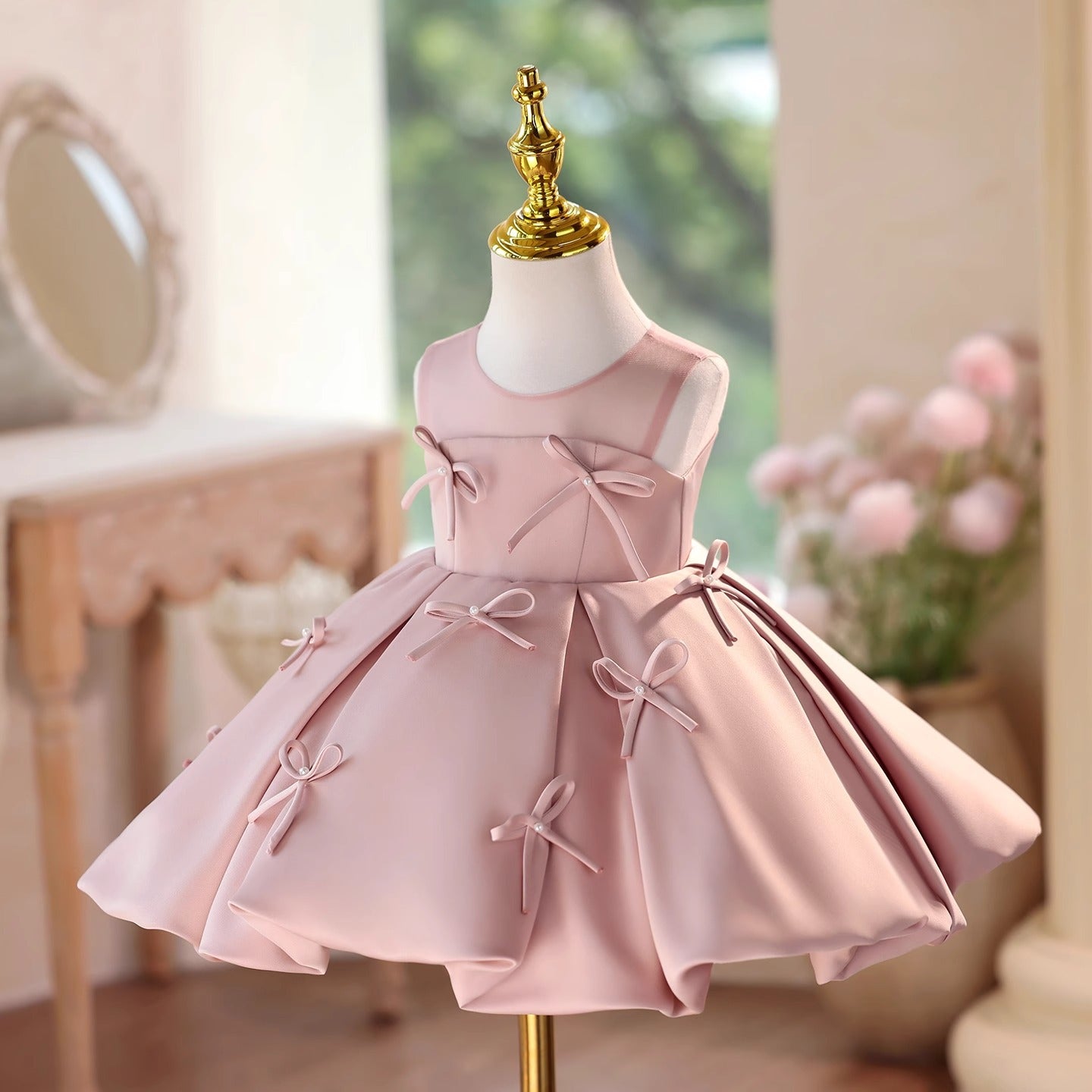 Pink Children's Dress with Bows