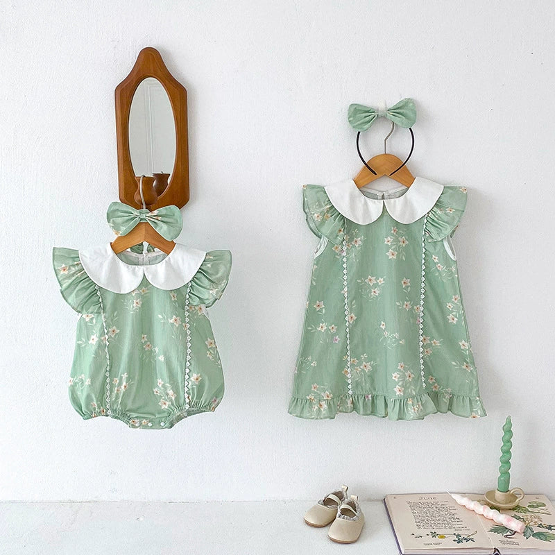 Children's Green Dress with Little Flowers
