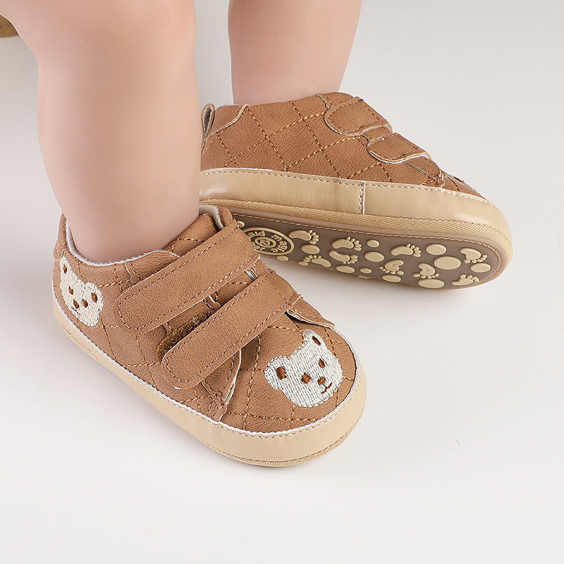 Zapatillas de velcro para niños con osito de peluche