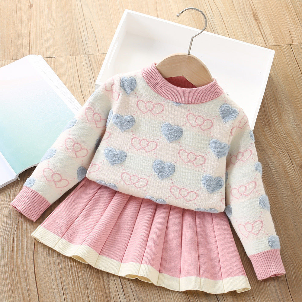 Girls' Heart Knit Set