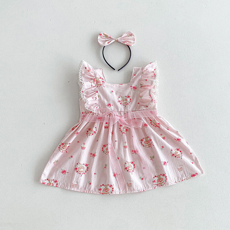 Children's Dress with Teddy Bears and Flowers