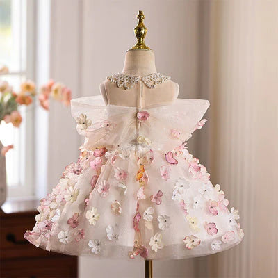 Children's Party Dress with Flowers and Bow