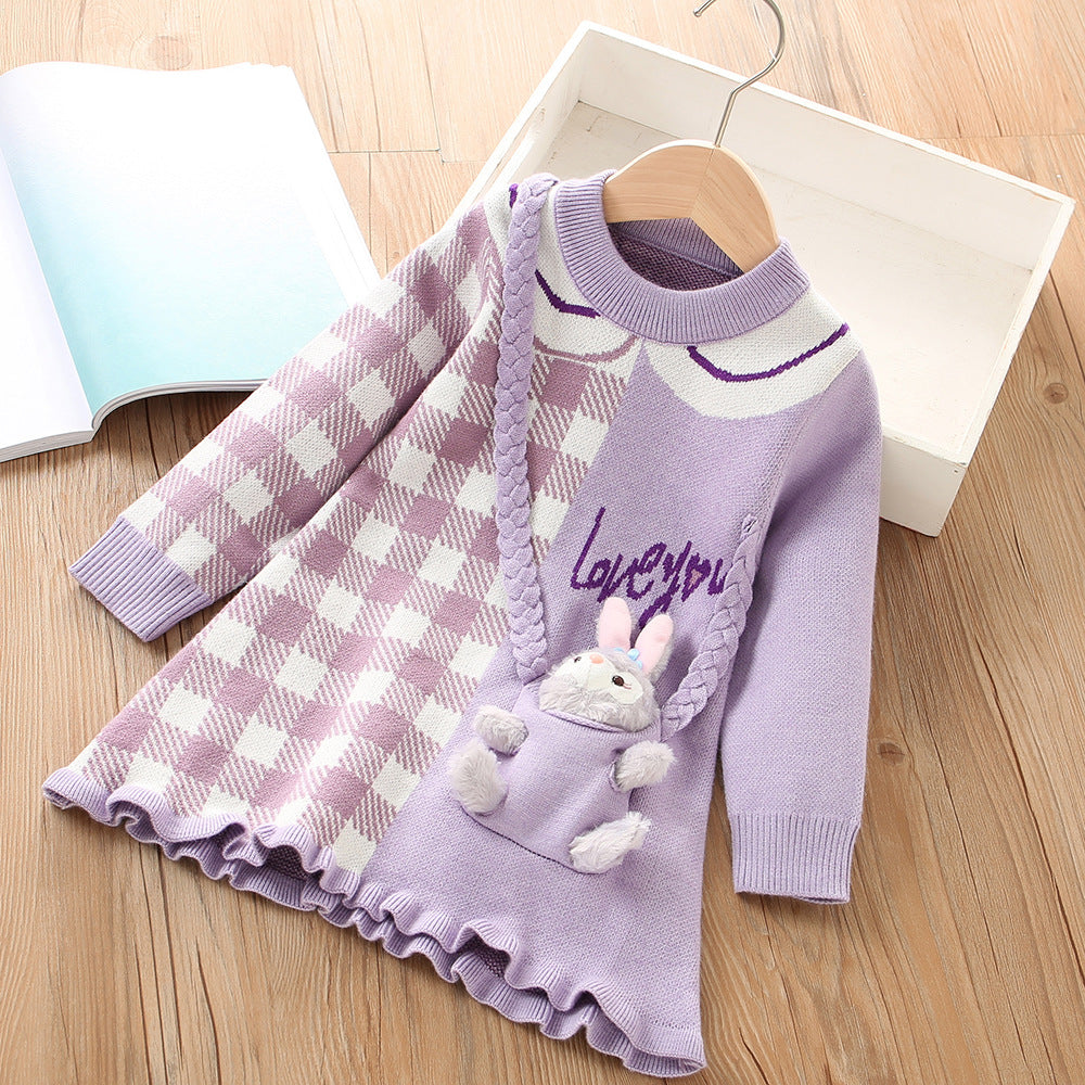 Purple Knitted Bunny Dress for Kids