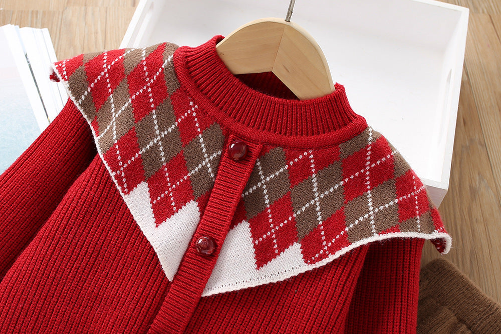 Infant Knit Outfit Set with Checkered Collar